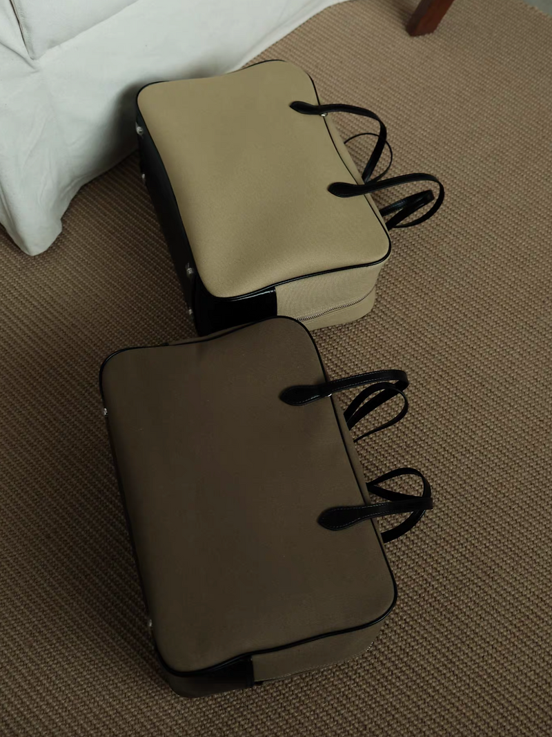Bicolor docking fabric calf leather large bowling shoulder + crossbody bag 5