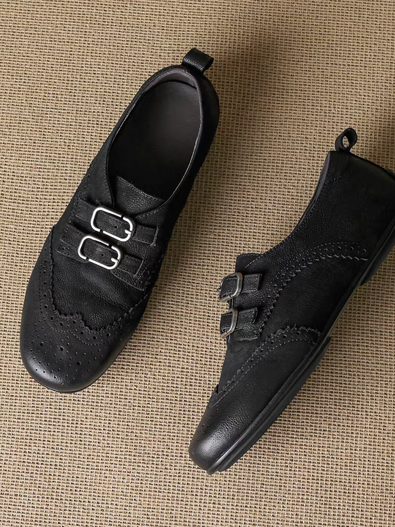Calf leather brogue double strap buckles monk loafers 2