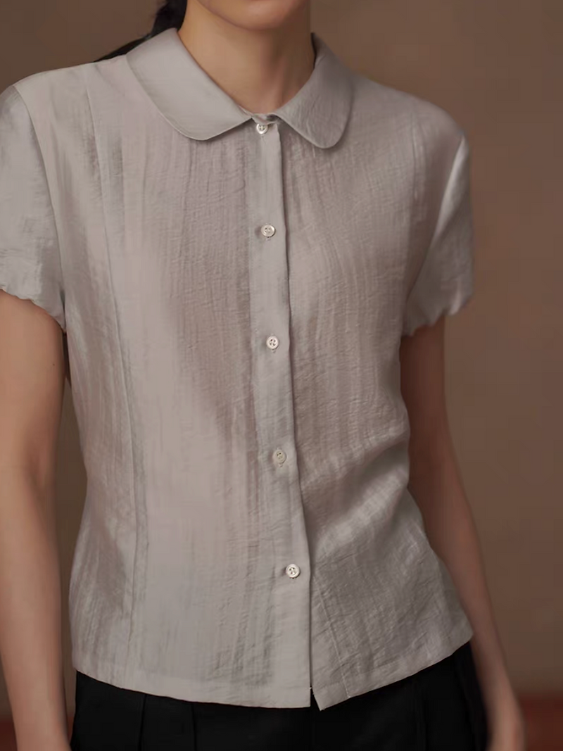 Lyocell tencel poly Peter Pan collar sora grey back knot shirt / blouse 1