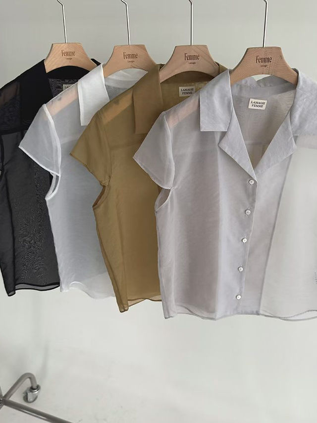 Sheer contour poly nylon French collar shirt 1