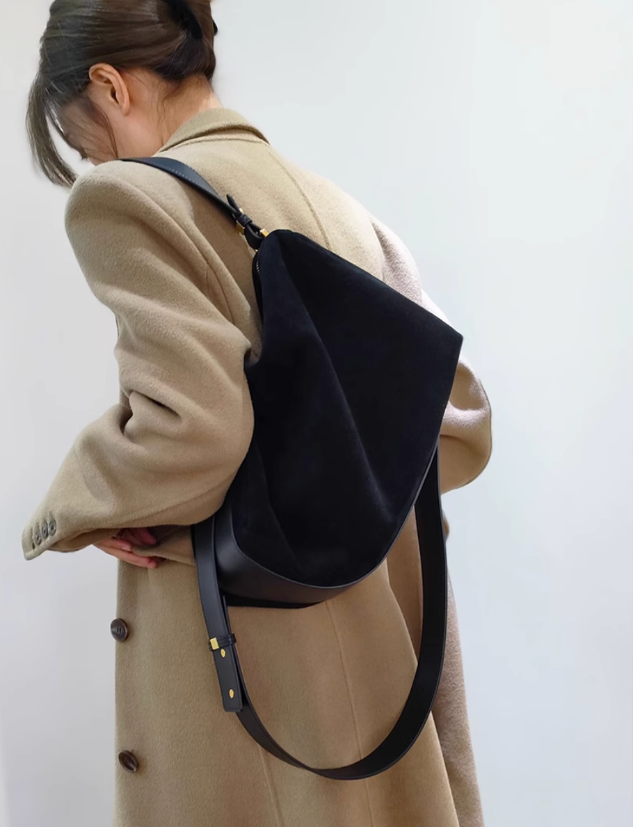 Thumbnail: Docking suede calf leather drape hobo shoulder + crossbody bag