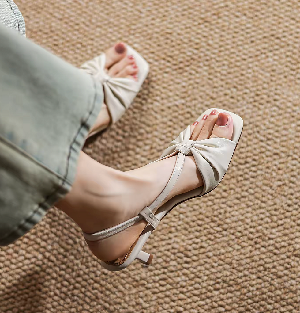 Thumbnail: Lambskin bow twist sling back low heel stillettos