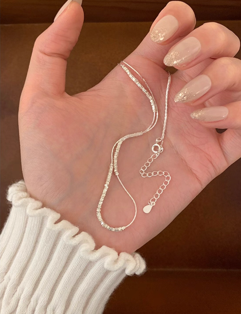 Thumbnail: 925 silver partial reflective beads necklace