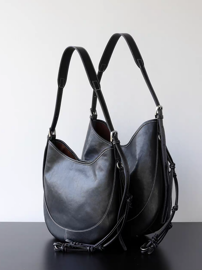 White stitched calf leather saddle handle + shoulder + crossbody bag 8