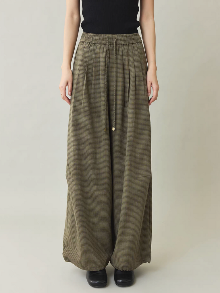 Two way embossed olive checker drawstring cotton relaxed pants 8