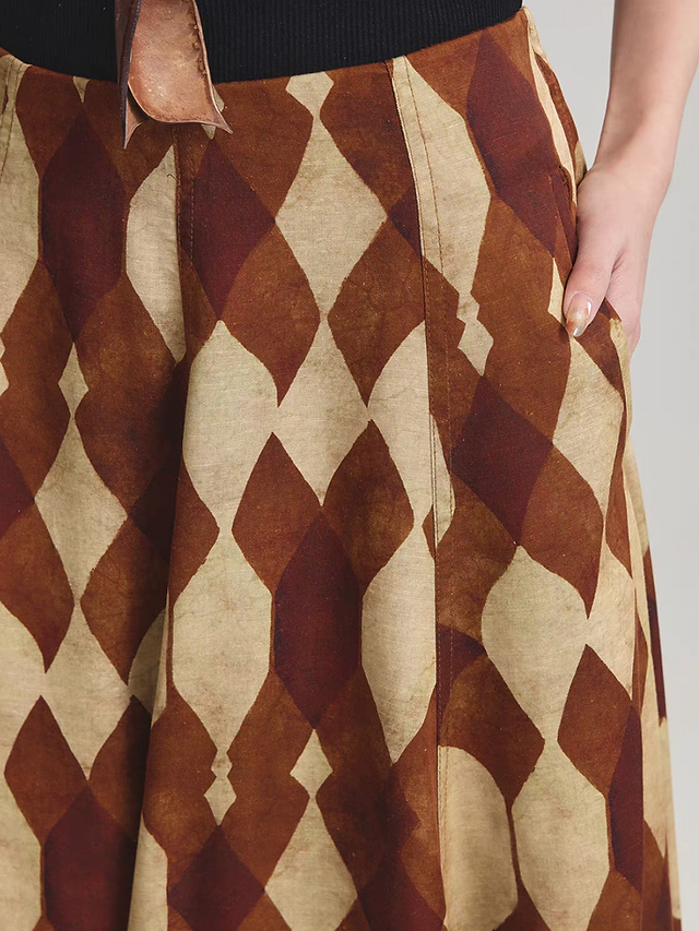 High waisted camel beige color patterned tencel rayon side pockets table skirt 13