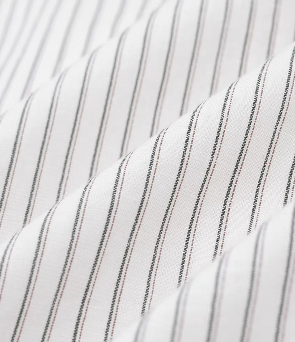 Thumbnail: Beige cotton striped docking laced layered mid length double collars shirt