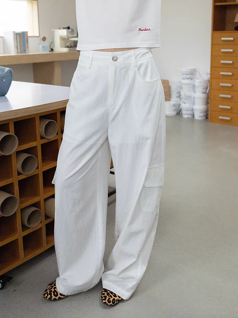 High waisted cotton tencel nylon straight leg cargo pants 4