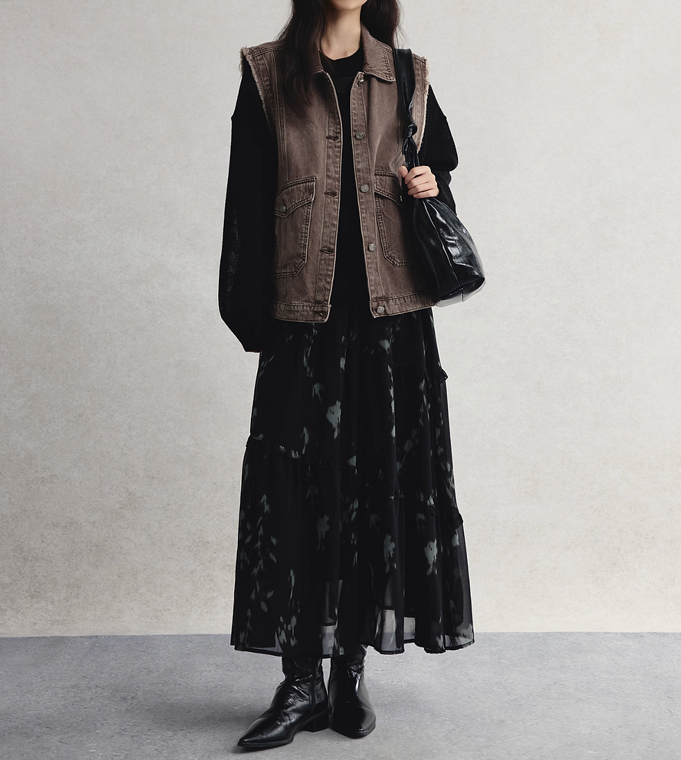 Thumbnail: Floral chiffon elasticated lined layer ruffle skirt