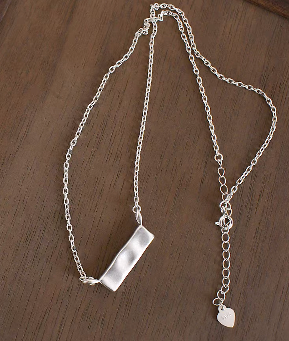 Thumbnail: 925 Silver floral +engraved bar necklace set