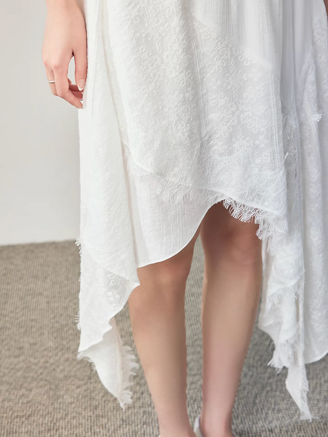 Ivory asymmmetric tencel cotton lined elasticated lace docking lined skirt 5