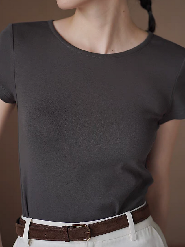 Back knot charcoal cotton U neck tee 4