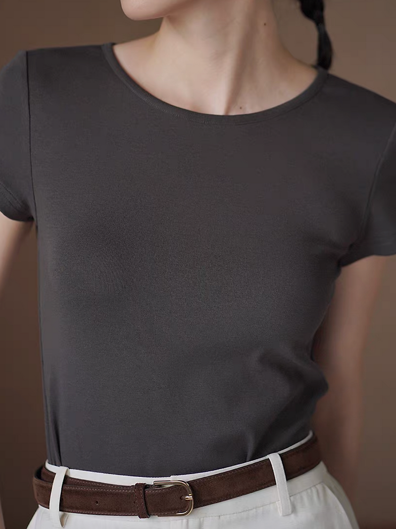 Back knot charcoal cotton U neck tee 4
