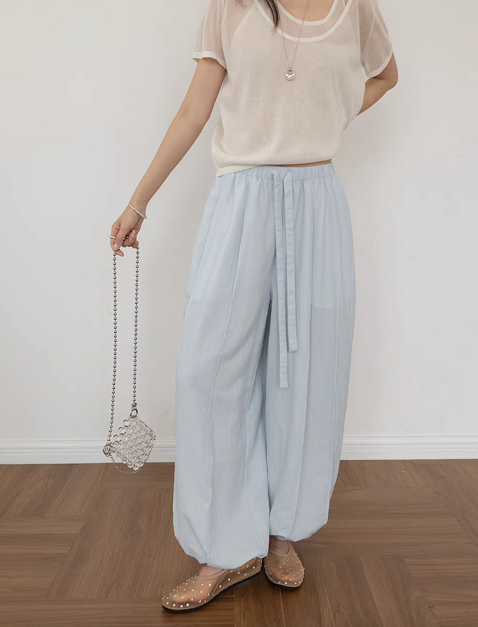 Thumbnail: Nylon cotton drawstring contour relaxed fit pants
