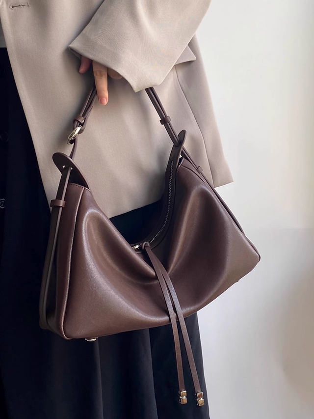 Smooth calf leather drape zipper hobo shoulder + crossbody bag 8