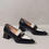 Thumbnail: Metal deco calf leather pointy chunky heels