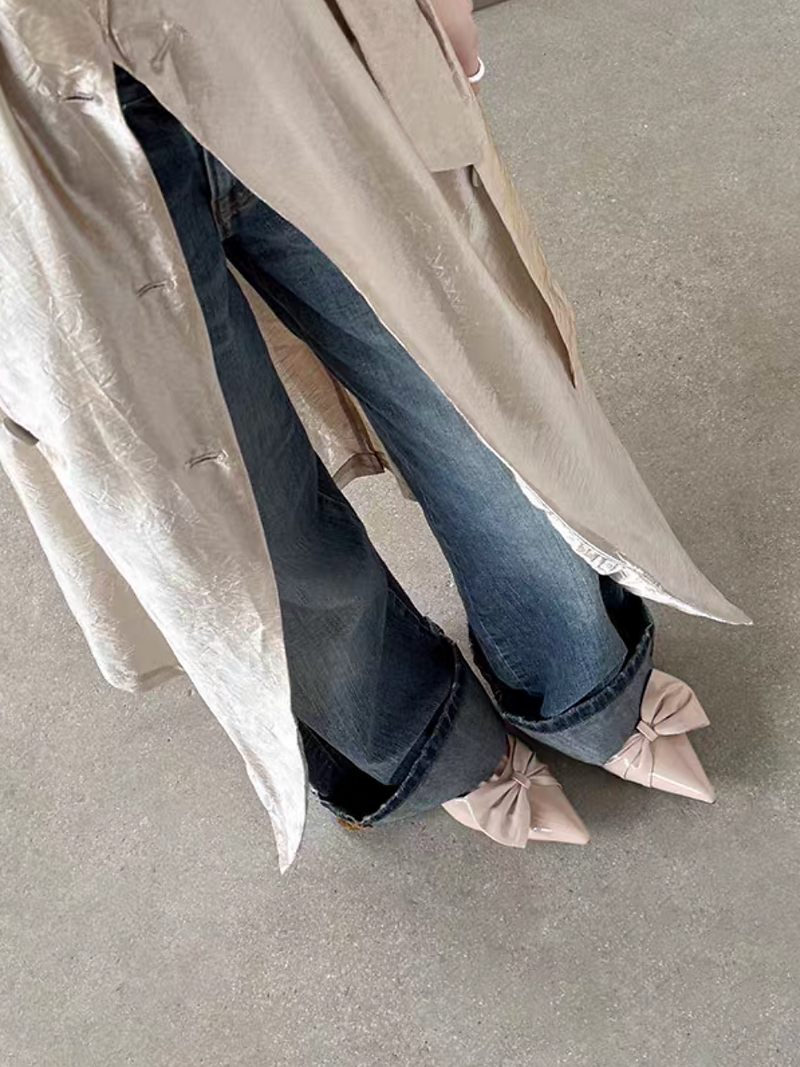 Sling back oil waxed calf leather bow pointy sandals 8