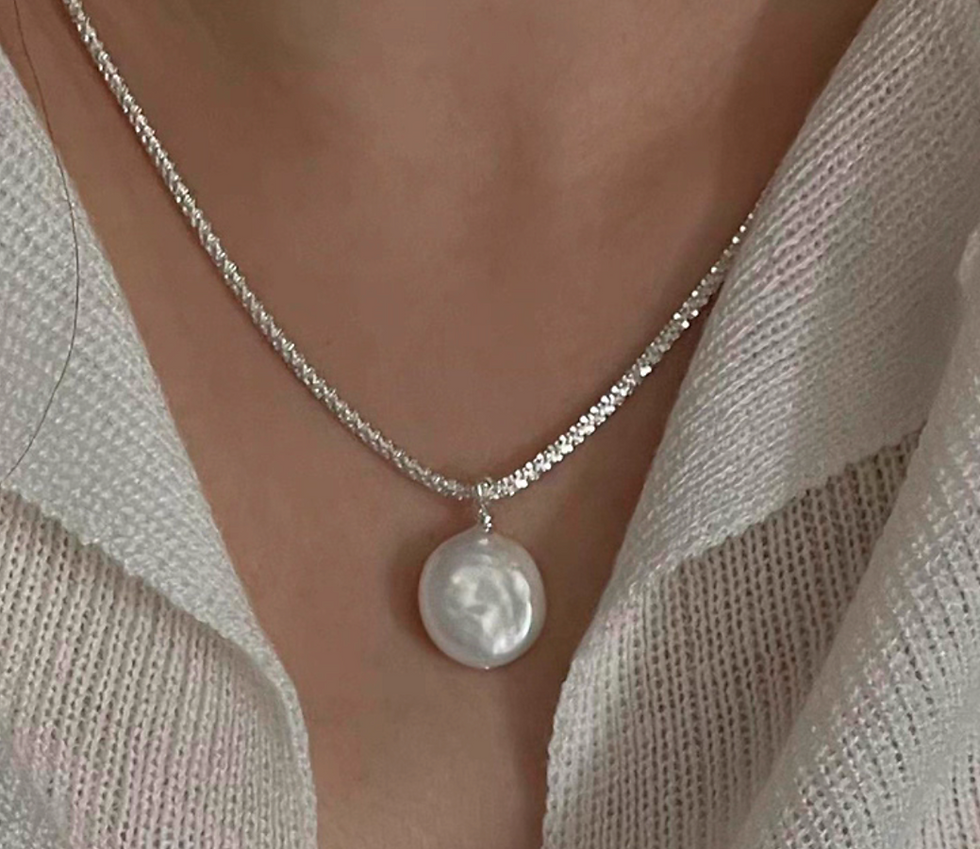 Thumbnail: 925 silver alloy plastic pearl reflective beads necklace