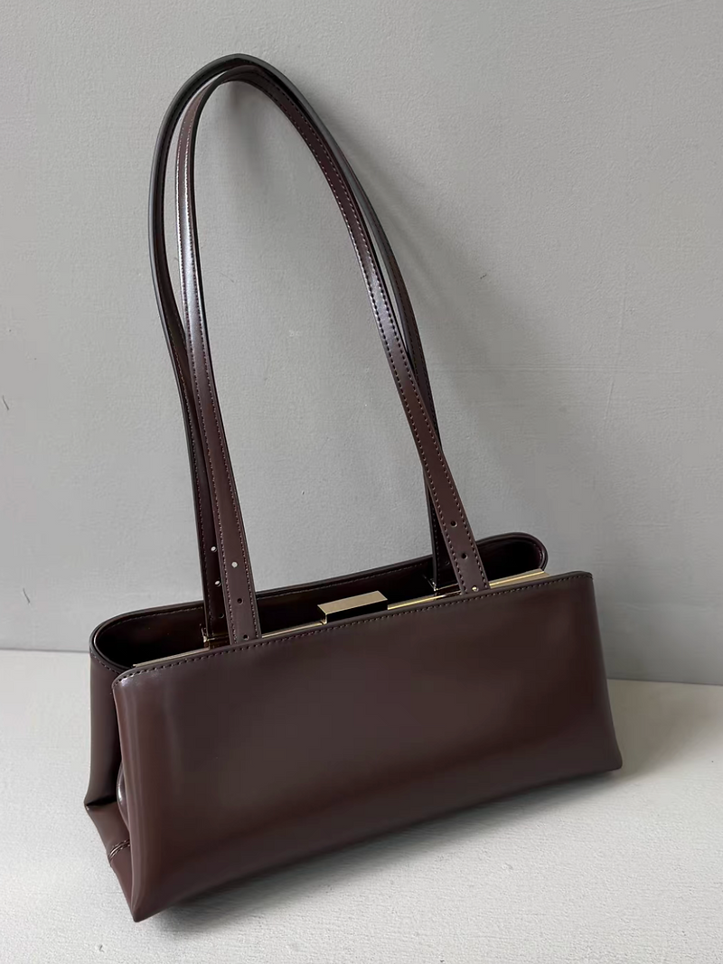 Calf leather metal lock boxy handle + shoulder bag 6