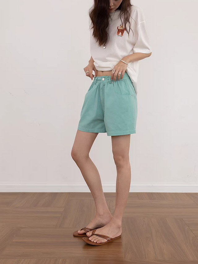 Cotton pleats high waisted shorts 7