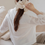 Thumbnail: Sheer cotton tencel embossed cropped shirt
