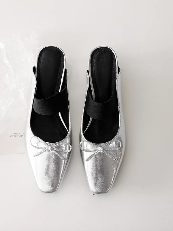 Oil waxed lambskin ribbon elastic strap pointy slip ons