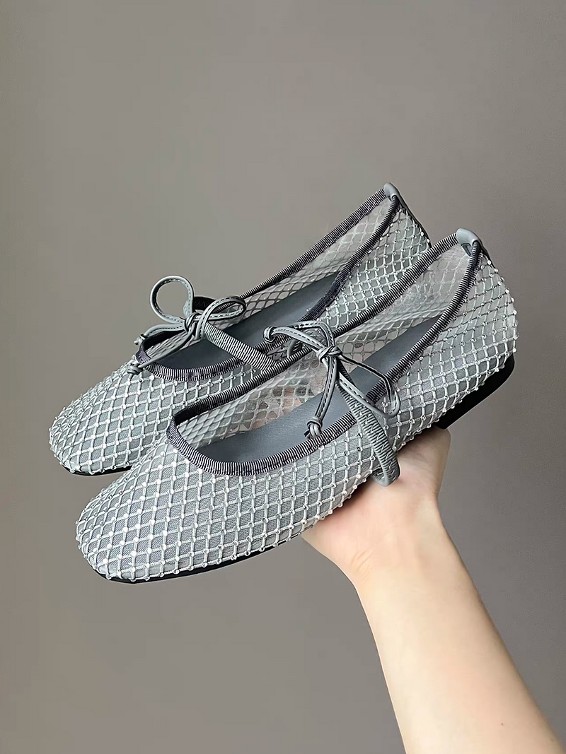 Mesh embellished lambskin ballerinas 4