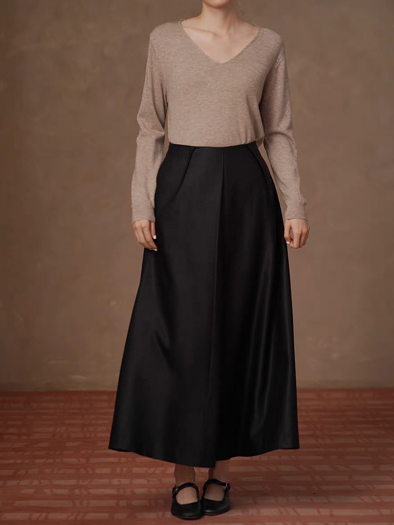 Black poly rayon pleated A line high waisted skirt 7