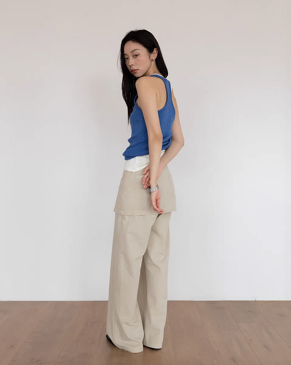 Thumbnail: Layered zipper high waisted cotton skirt pants
