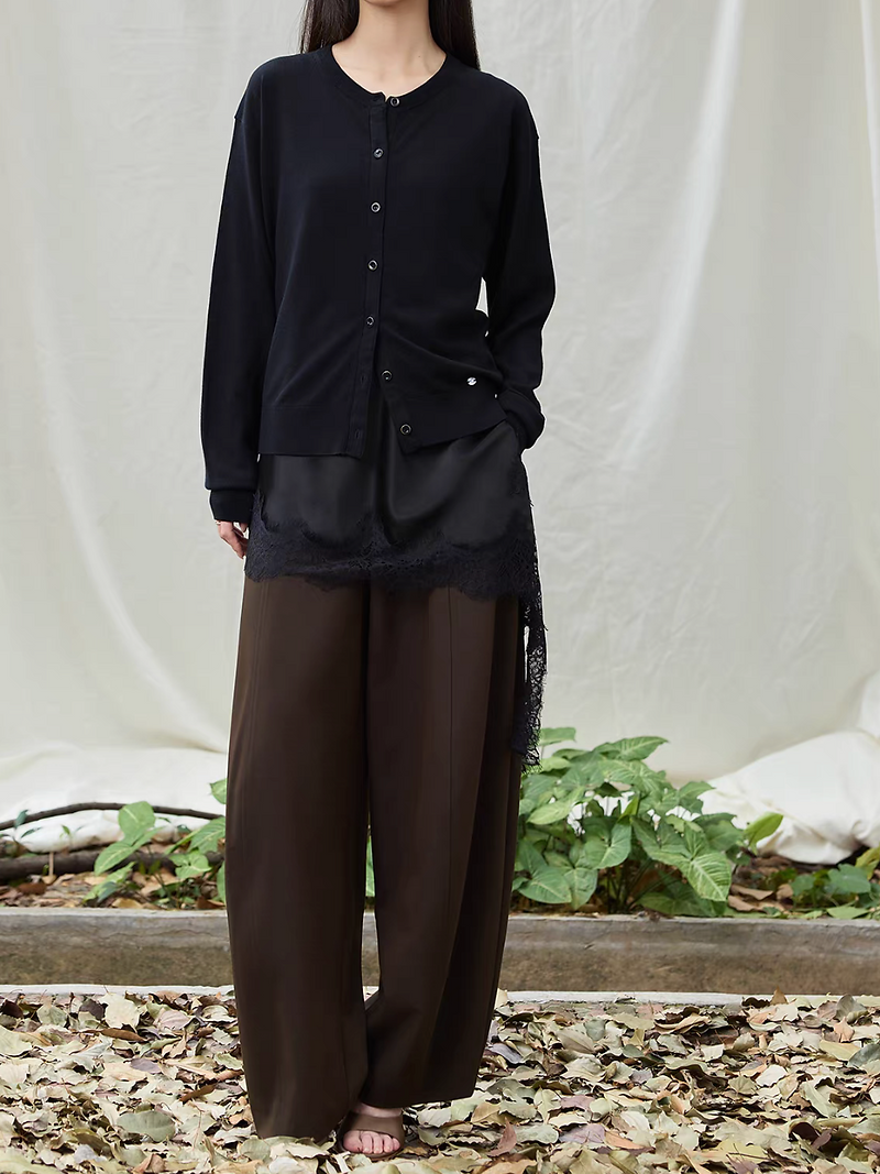 Asymmetric satin laced trim V neck mid length camisole 4