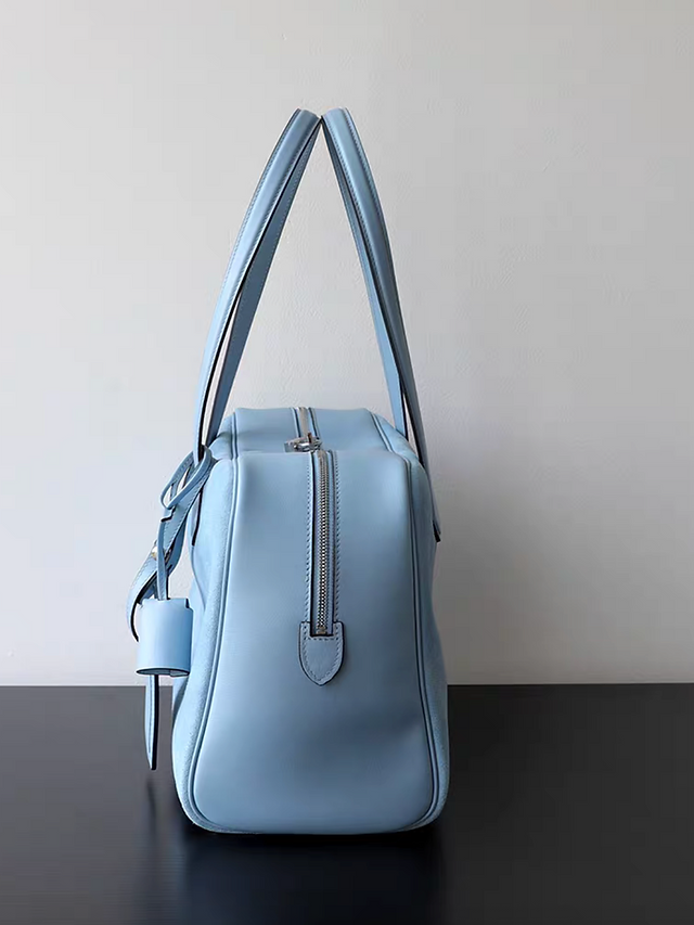 Blue suede calf leather tag handle shoulder bag with pad lock 3