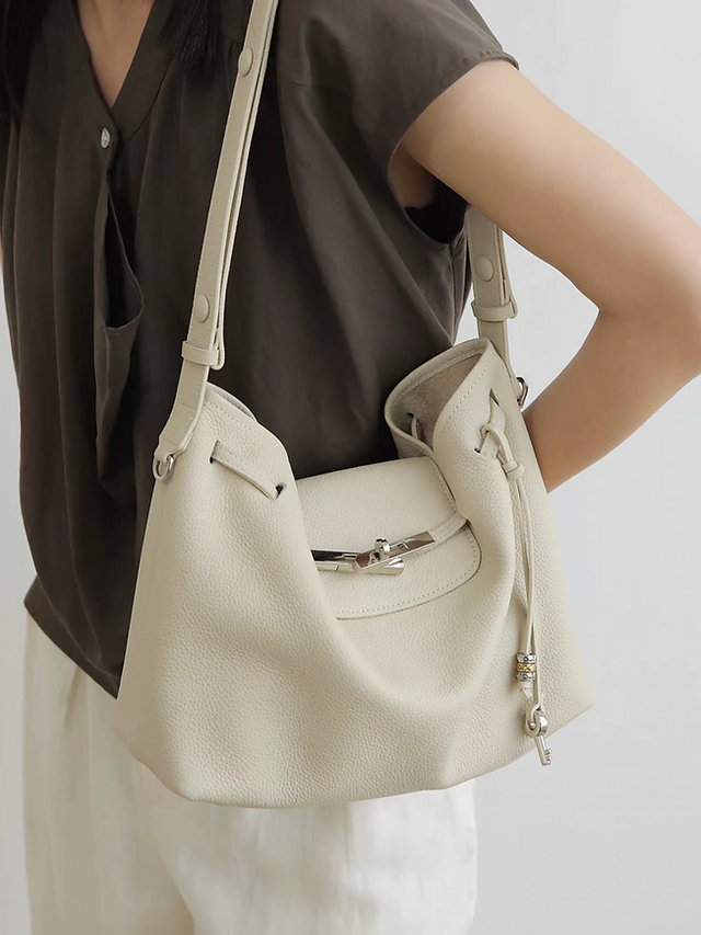 Grain calf leather key charms twist buckle shoulder + crossbody flap bag 4