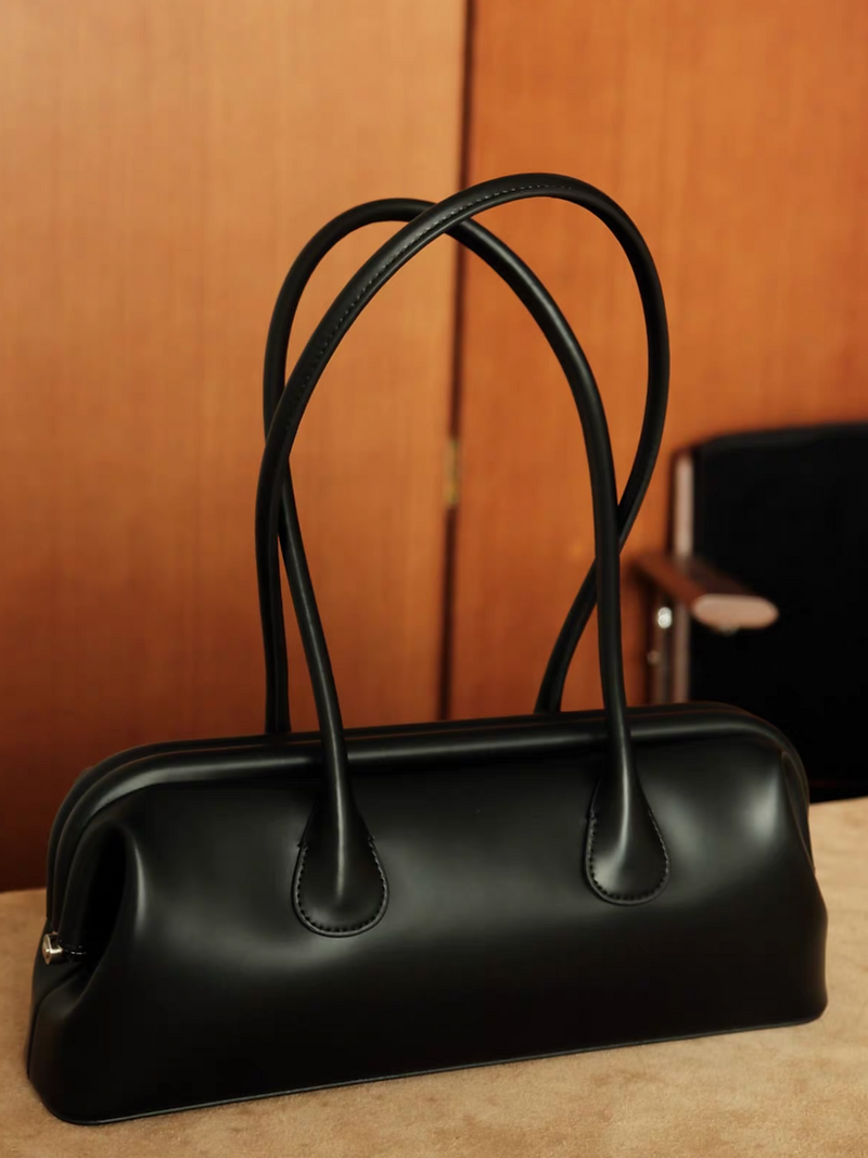 Smooth calf leather baguette clasped handle bag 5