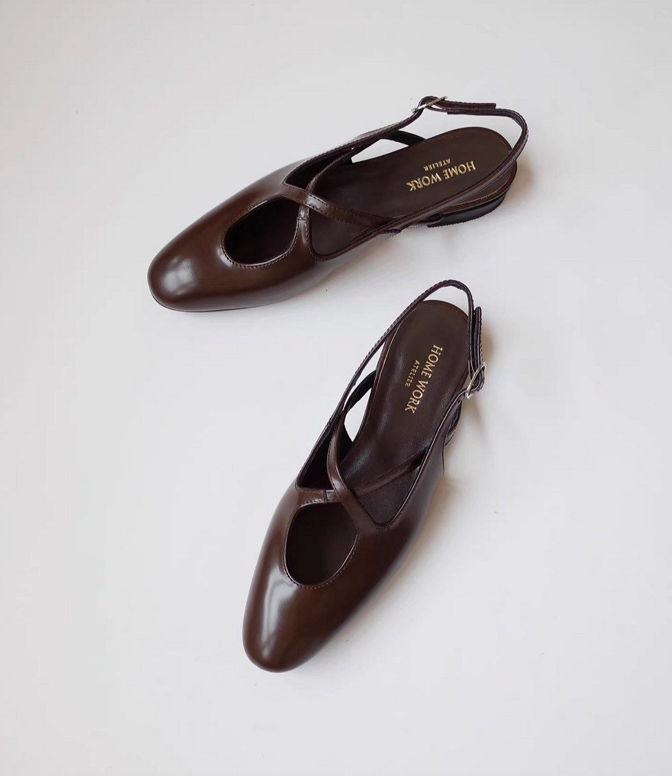 Thumbnail: Made in Paris mocha brown crossed straps calf leather sling back shoes