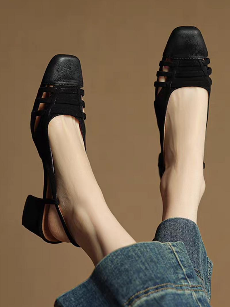 Brushed off lambskin suede weaves sling back low heel sandals 5