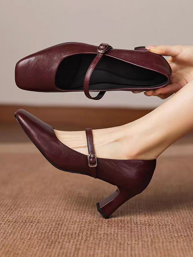 Lambskin square toe high heel Mary Janes 2