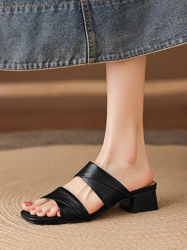 Grain lambskin criss cross French style double straps slip ons 13