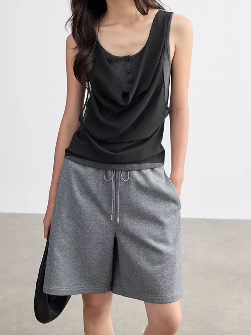 Docking drape connected two pieces like cotton poly tencel charcoal black vest 4