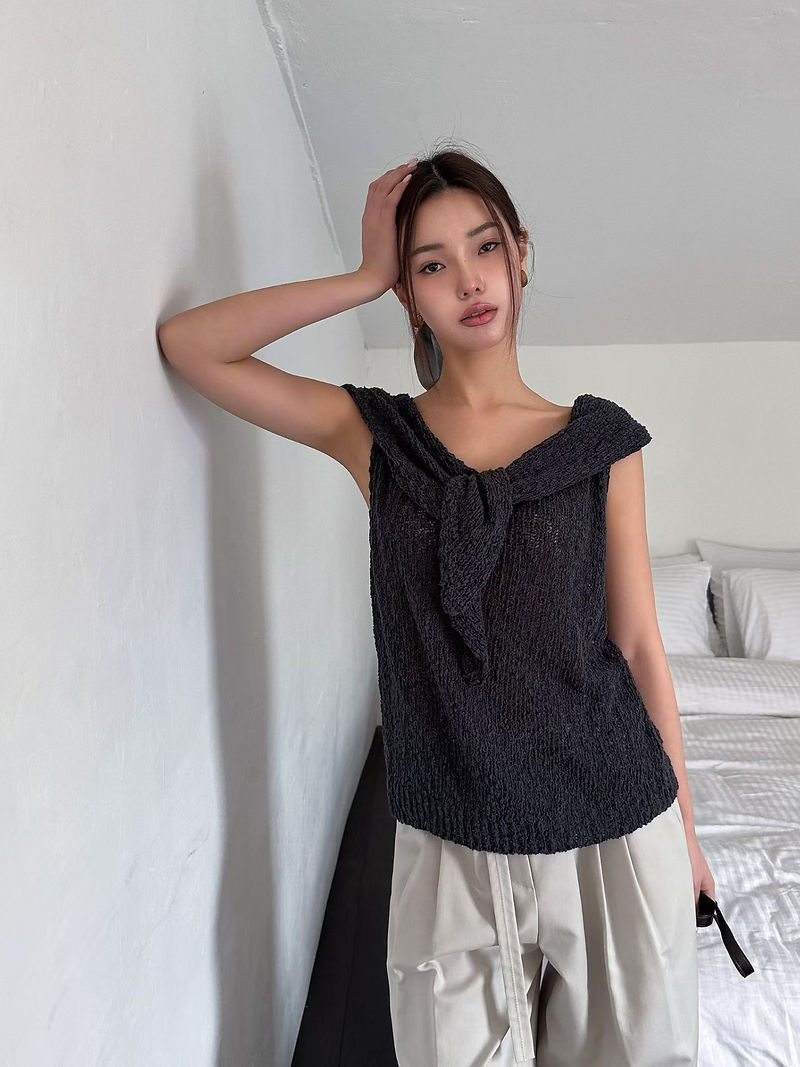 Cotton acrylic nylon shoulder knot knitted vest  8