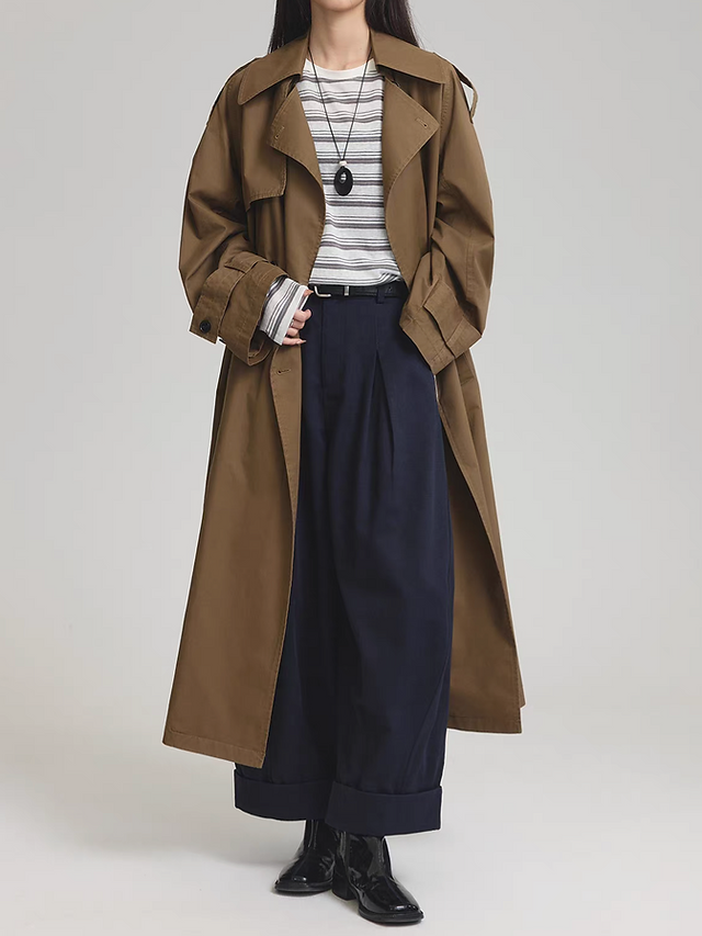Navy stitched trim lyocell linen cotton pleated barrel relaxed cut pants 9