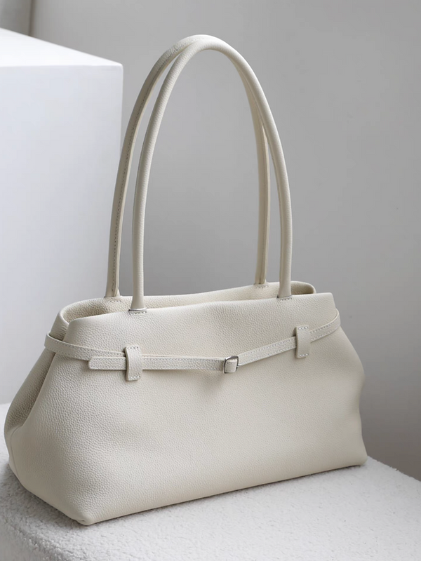 Grain calf leather thin buckle strap shoulder + handle totebag