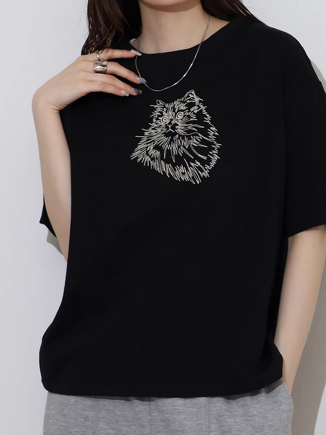 BARN kitten doggie embroidered crewneck cotton tee 2