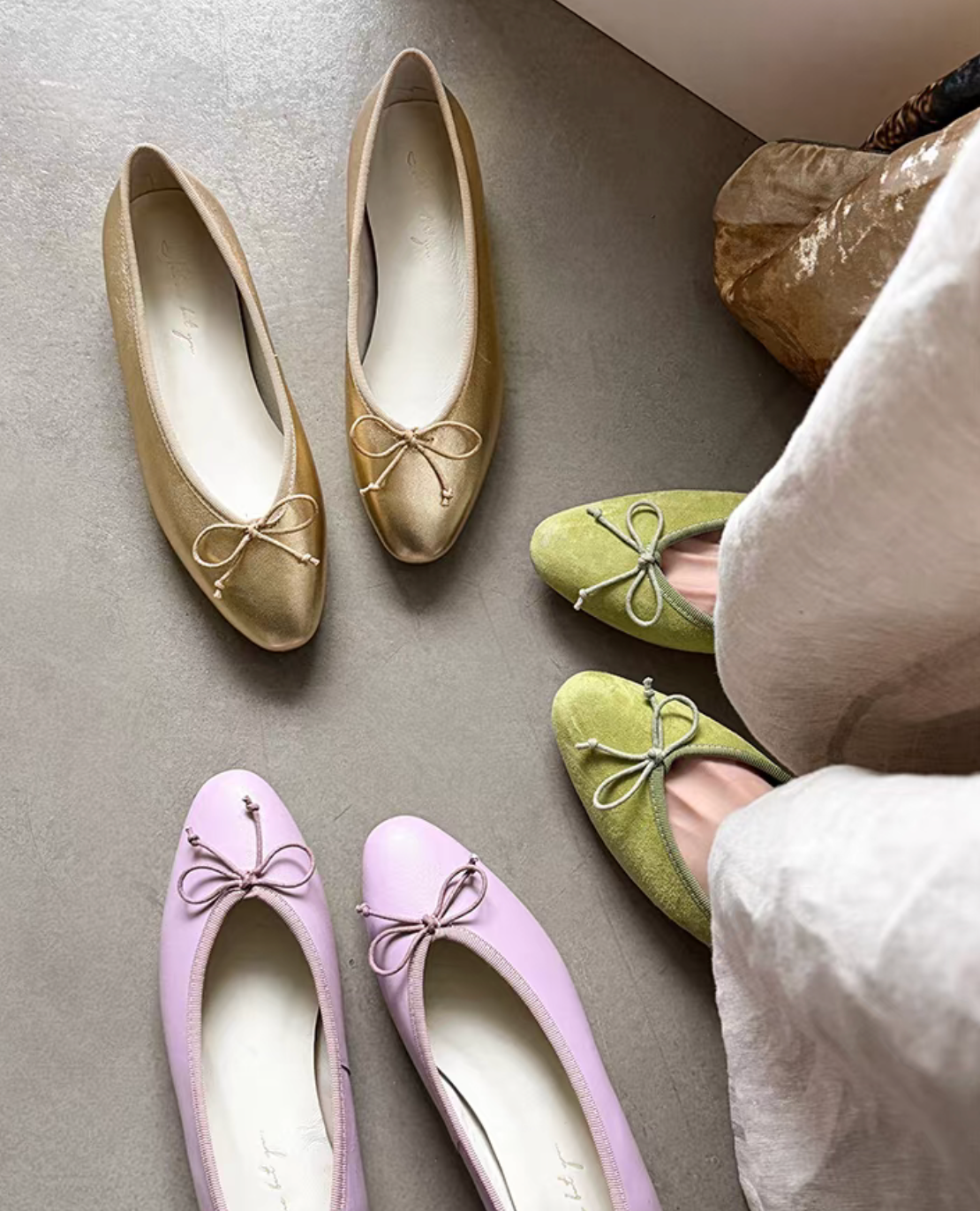 Made in Spain soft lambskin ribbon ballerina flats