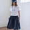 Thumbnail: Side pockets drawstring elasticated navy cotton A line shorts