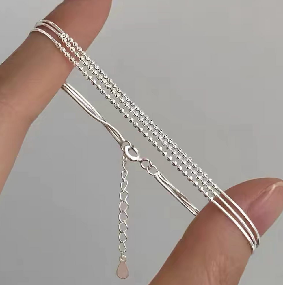 Thumbnail: 925 Silver triple layers beads bracelet
