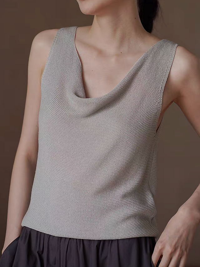 Sora grey linen lyocell rayon knitted drape collar knitted vest 1