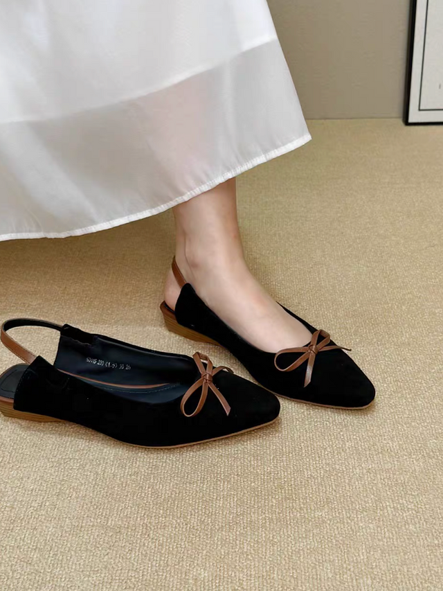 Suede lambskin sling back ribbon pointy shoes 1