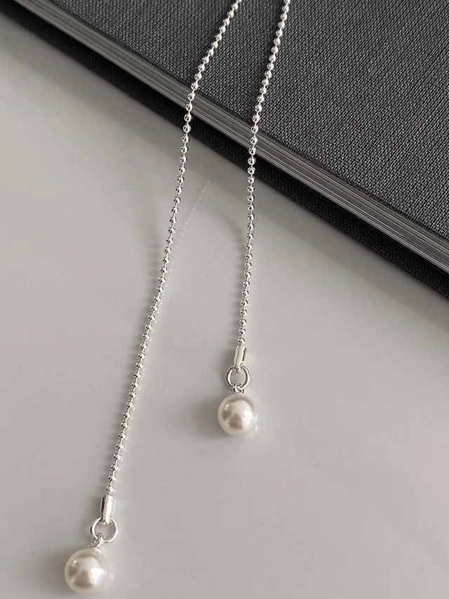 925 Silver alloy plastic pearl wavy layers adjustable necklace 5
