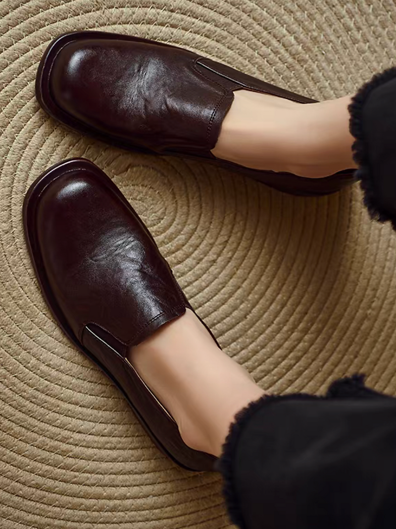 Square toe ruffled calf leather loafers 5