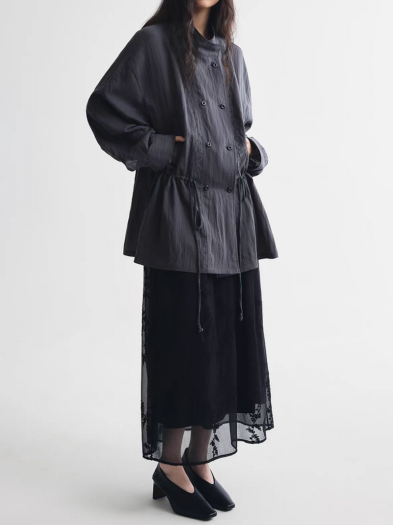 Black floral embroidered sheer layered lined elasticated skirt 2